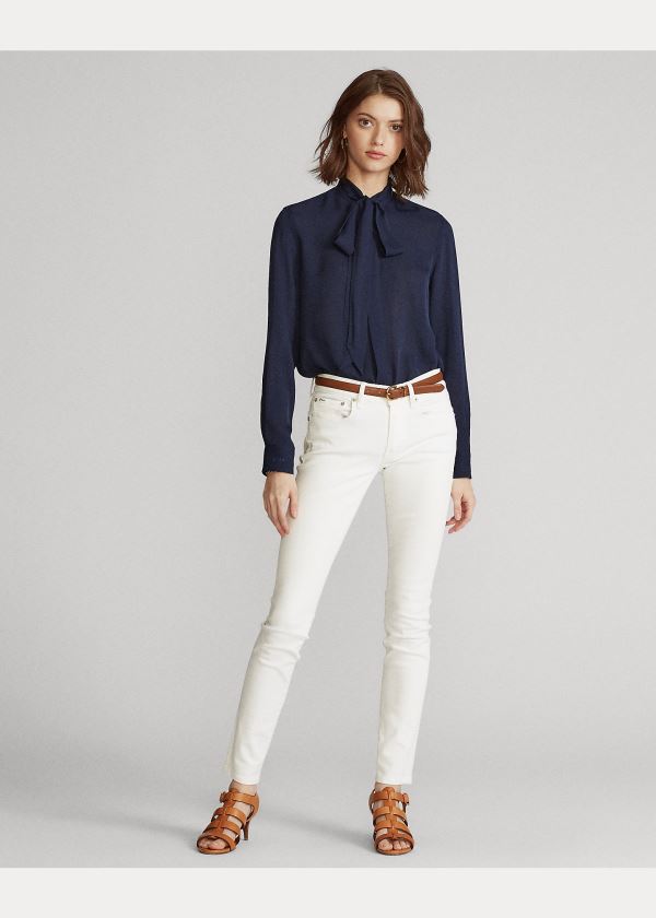 Ralph Lauren Georgette Tie-Neck Shirt Tmavě Blankyt | BNg5uSvu