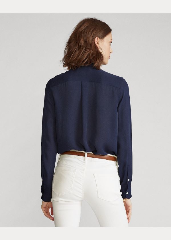 Ralph Lauren Georgette Tie-Neck Shirt Tmavě Blankyt | BNg5uSvu