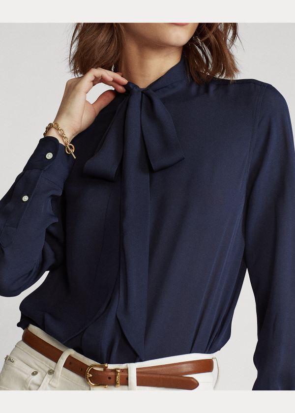 Ralph Lauren Georgette Tie-Neck Shirt Tmavě Blankyt | BNg5uSvu