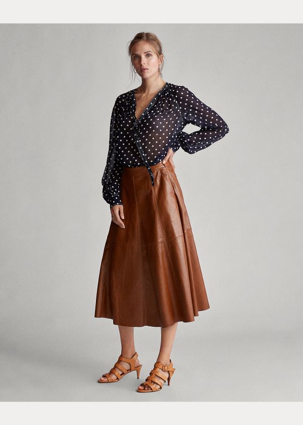 Ralph Lauren Georgette Tie-Neck Shirt Tmavě Blankyt Bílé | cBkptaa5