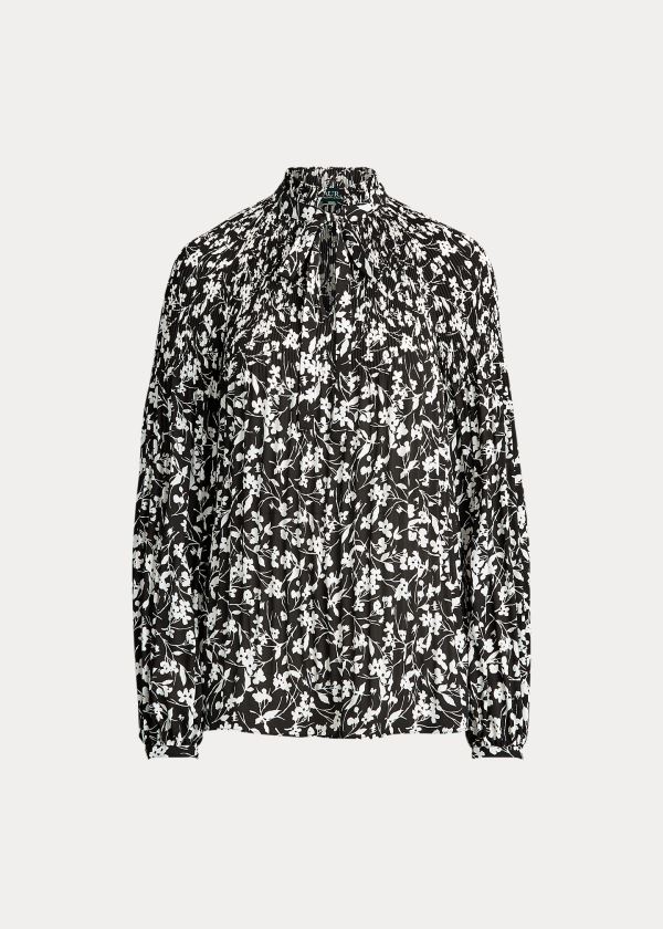 Ralph Lauren Georgette Tie-Neck Top Černé Bílé | ZsWxBnjV
