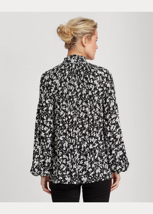 Ralph Lauren Georgette Tie-Neck Top Černé Bílé | ZsWxBnjV