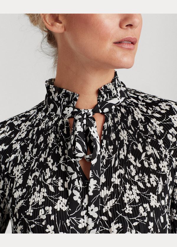 Ralph Lauren Georgette Tie-Neck Top Černé Bílé | ZsWxBnjV