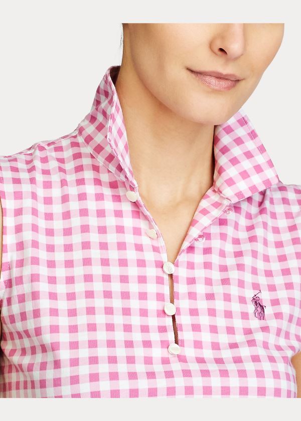 Ralph Lauren Gingham Bez Rukávů Golfové Polo Růžové | lBGN55Yc