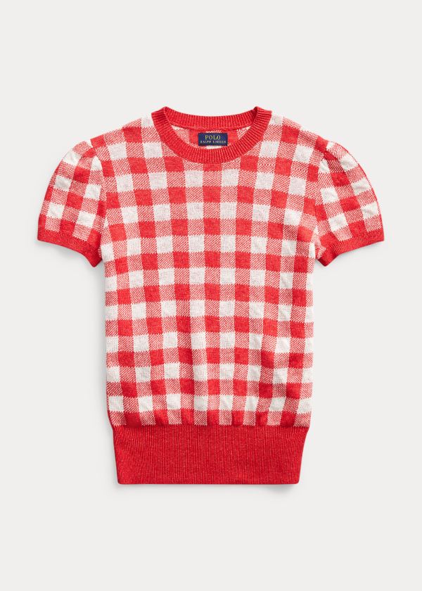 Ralph Lauren Gingham Krátké-Sleeve Svetrové Růžové Viacfarebný | wXAGQtB2
