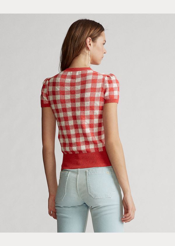 Ralph Lauren Gingham Krátké-Sleeve Svetrové Růžové Viacfarebný | wXAGQtB2