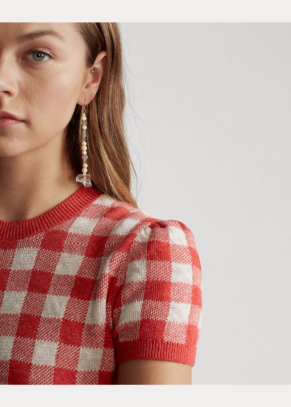 Ralph Lauren Gingham Krátké-Sleeve Svetrové Růžové Viacfarebný | wXAGQtB2