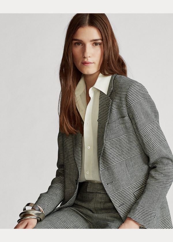 Ralph Lauren Glen Plaid Linen Blazer Krém Šedé Viacfarebný | EncGDuF5