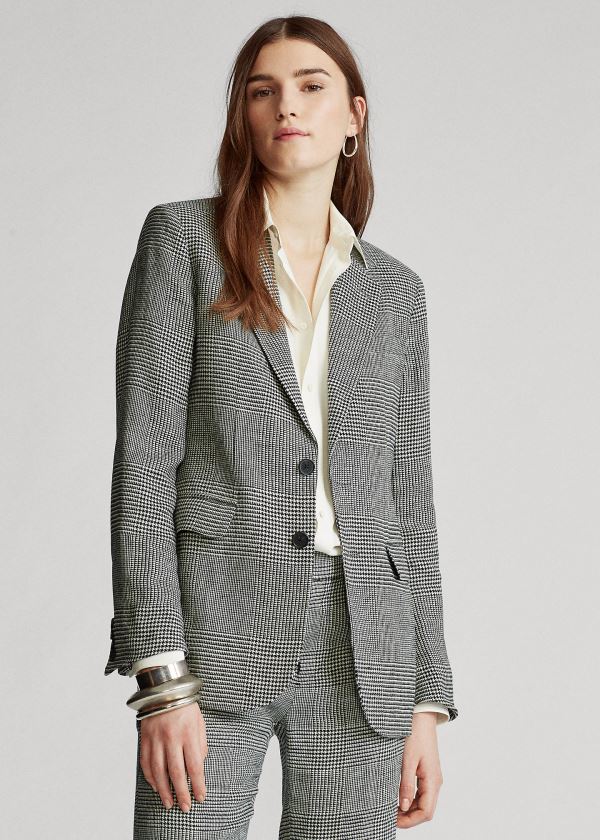 Ralph Lauren Glen Plaid Linen Blazer Krém Šedé Viacfarebný | EncGDuF5