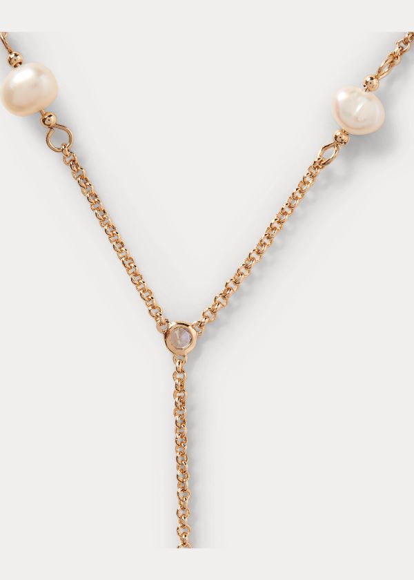 Ralph Lauren Gold Drop-Chain Pearl Necklace Zlaté | EypllpVv