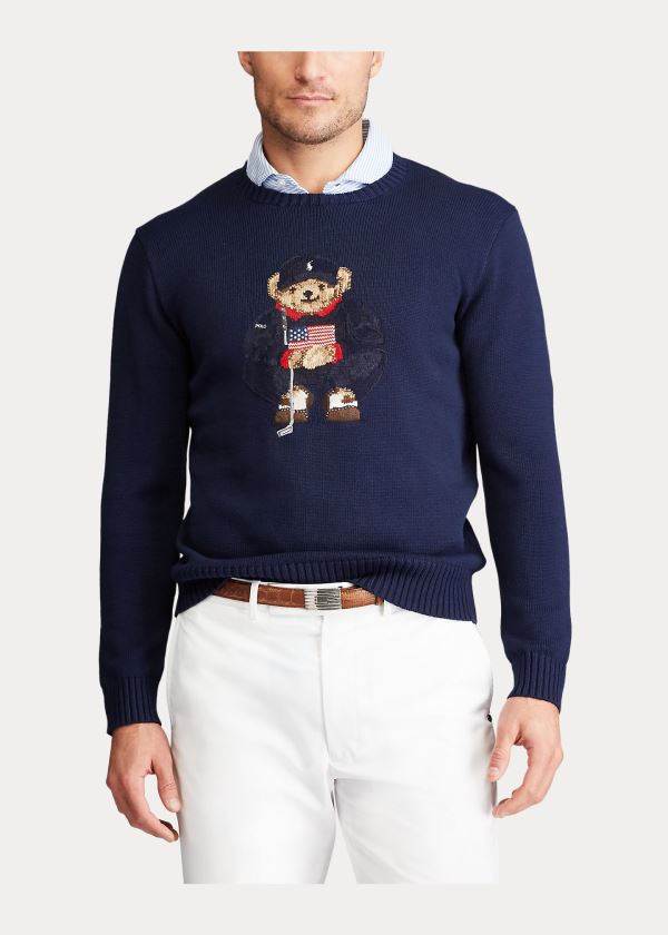 Ralph Lauren Golfové Bear Bavlněné-Blend Svetrové Tmavě Blankyt | mPMi4bXJ