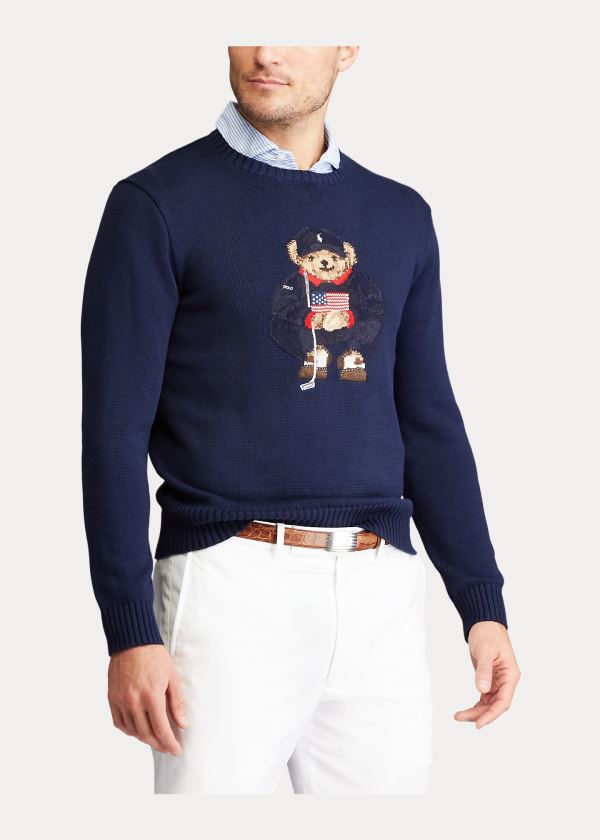 Ralph Lauren Golfové Bear Bavlněné-Blend Svetrové Tmavě Blankyt | mPMi4bXJ
