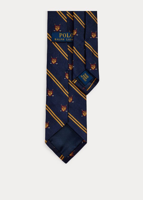 Ralph Lauren Golfové Silk Narrow Club Tie Tmavě Blankyt Zlaté | IVPIr0Mj
