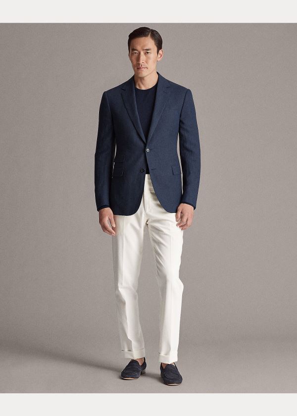 Ralph Lauren Gregory Linen Sportovní Coat Tmavě Tmavě Blankyt | PpsKxO4v