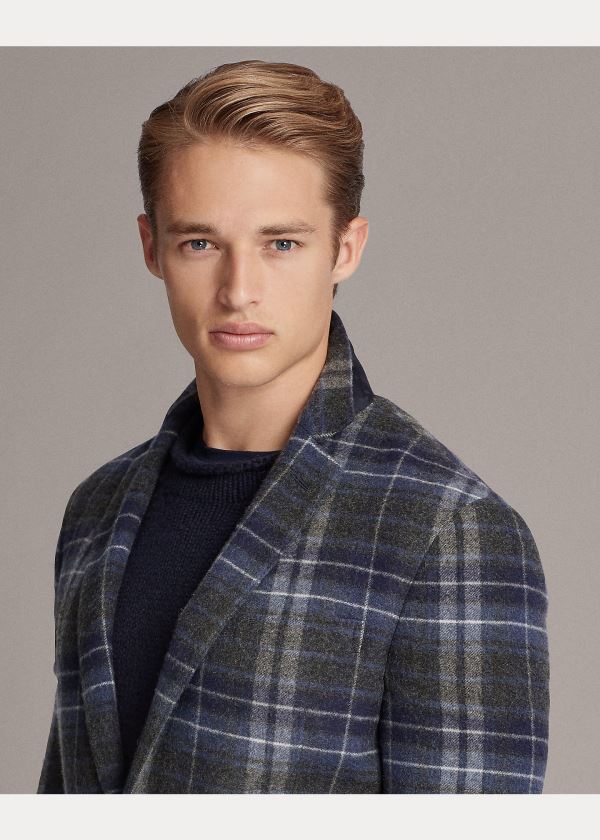 Ralph Lauren Hadley Cashmere Sportovní Coat Tmavě Šedé Tmavě Blankyt Blankyt Bílé | CjkFN188
