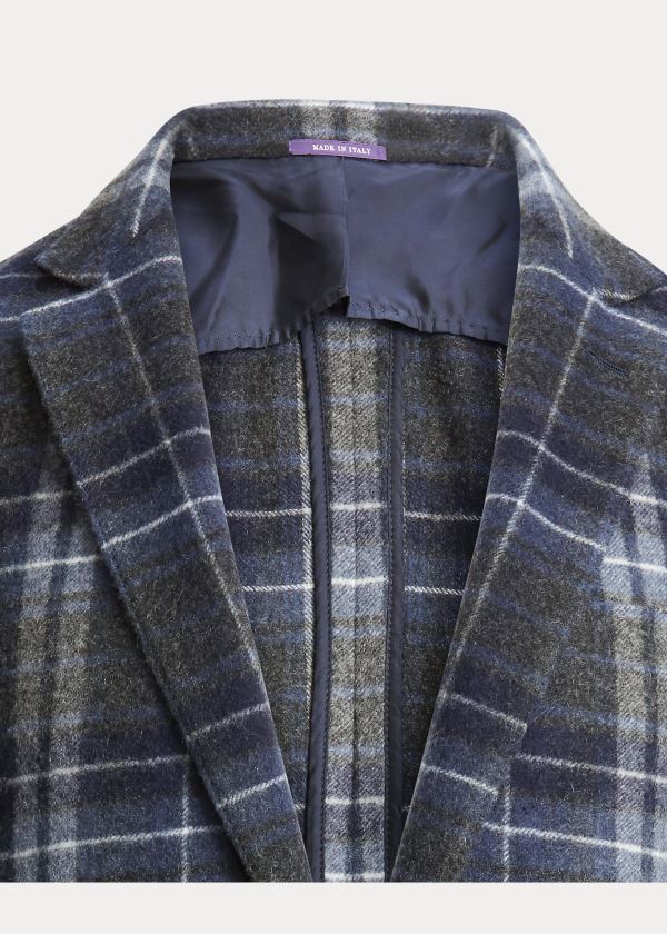 Ralph Lauren Hadley Cashmere Sportovní Coat Tmavě Šedé Tmavě Blankyt Blankyt Bílé | CjkFN188