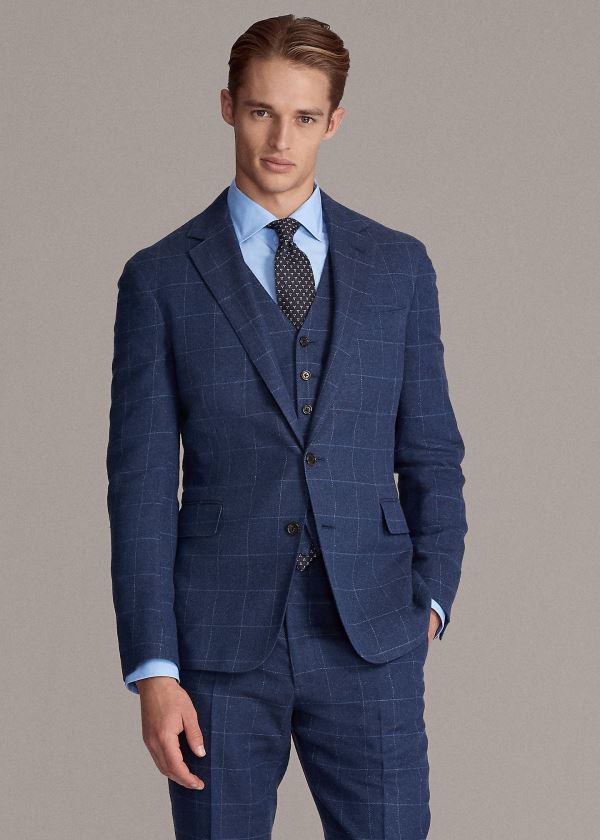 Ralph Lauren Hadley Windowpane Suit Jacket Blankyt Světle Blankyt | rZKLy2VB