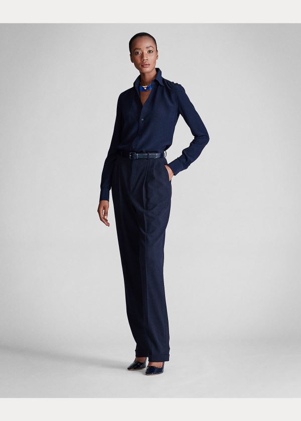 Ralph Lauren Hailey Silk Shirt Tmavě Blankyt | s6So4MT4