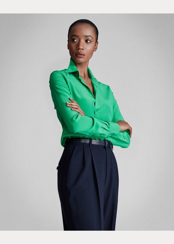 Ralph Lauren Hailey Silk Shirt Zelene | 5Oz5uh14