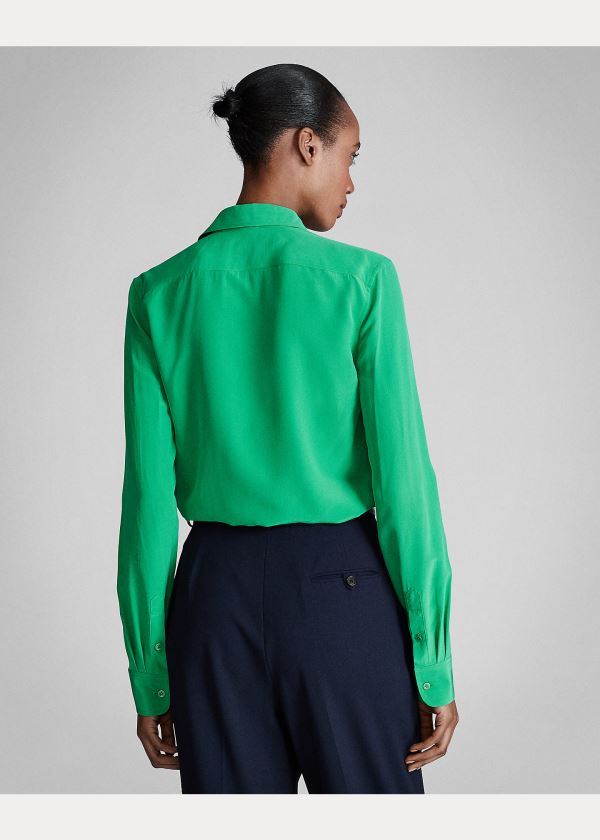 Ralph Lauren Hailey Silk Shirt Zelene | 5Oz5uh14