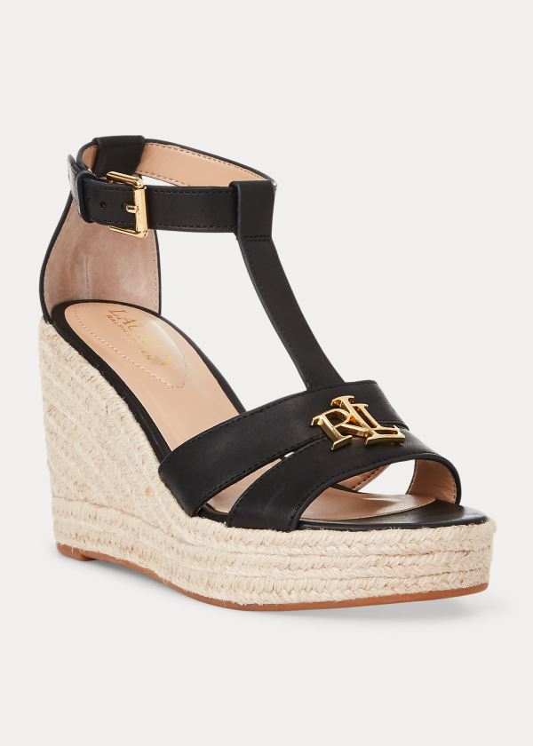 Ralph Lauren Hale Læder Sandal Černé | HsLZHUBf