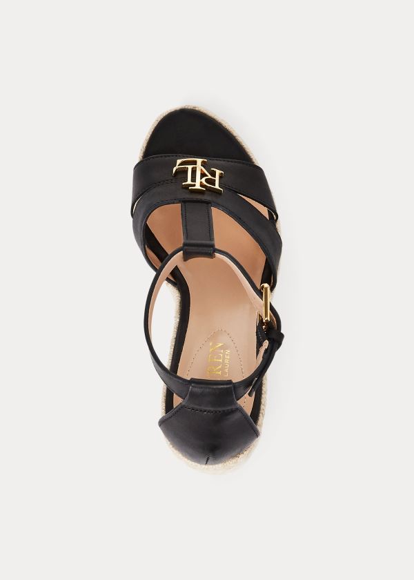 Ralph Lauren Hale Læder Sandal Černé | HsLZHUBf