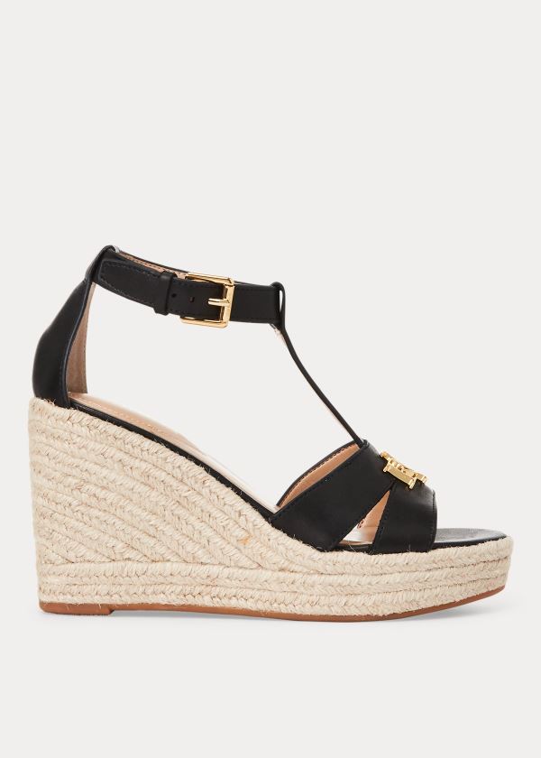 Ralph Lauren Hale Læder Sandal Černé | HsLZHUBf