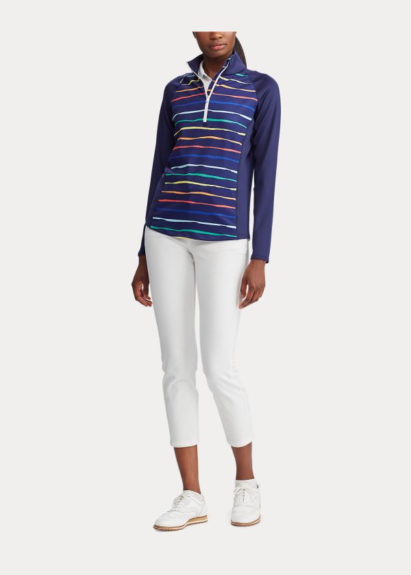 Ralph Lauren Half-Zip Golfové Pullover Tmavě Blankyt Proužek | 7HQJzsQz