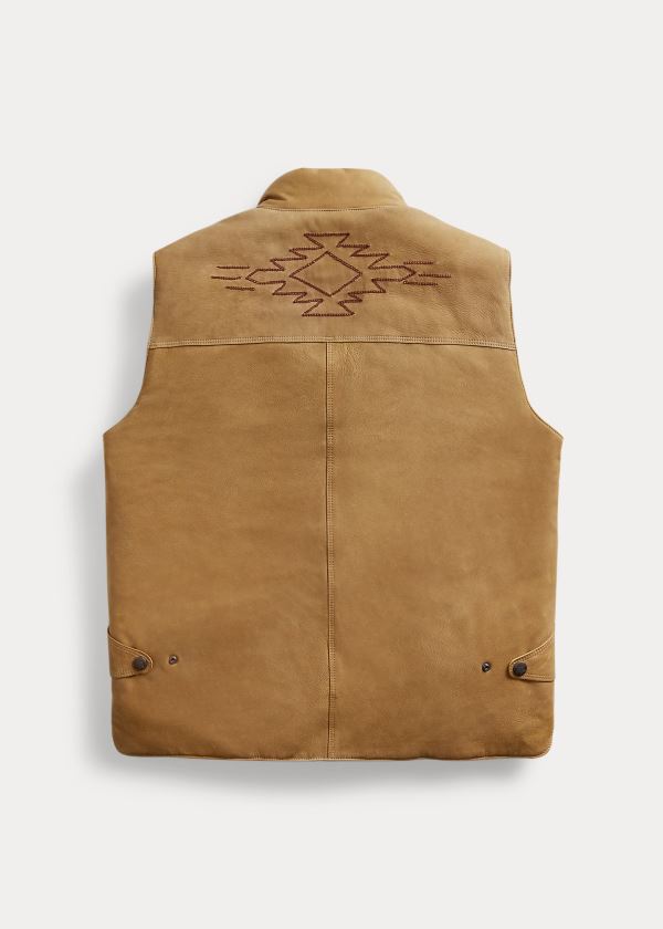 Ralph Lauren Hand-Embroidered Læder Vest Hnědé | 1bgrzssp