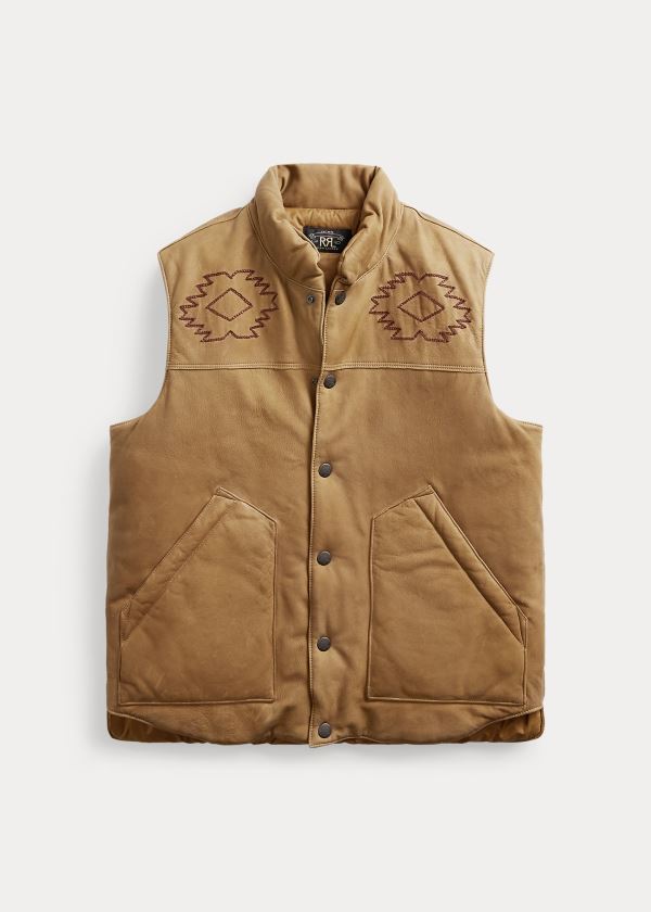 Ralph Lauren Hand-Embroidered Læder Vest Hnědé | 1bgrzssp