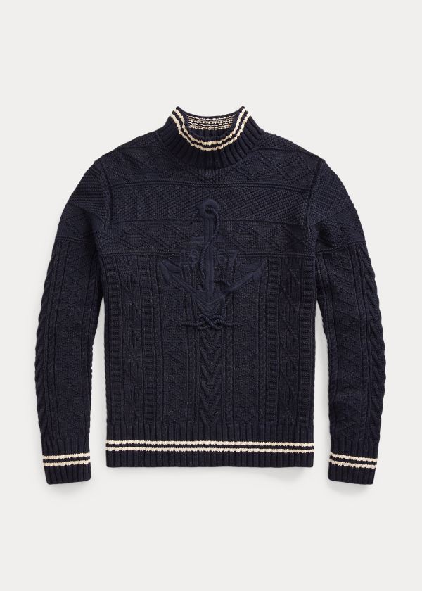 Ralph Lauren Hand-Embroidered Svetrové Tmavě Blankyt Krém | crH5dbjm