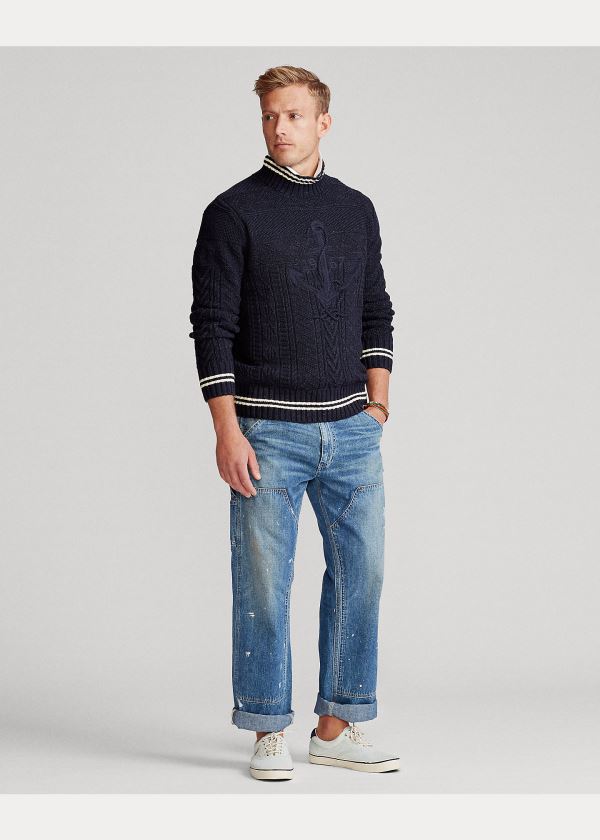 Ralph Lauren Hand-Embroidered Svetrové Tmavě Blankyt Krém | crH5dbjm