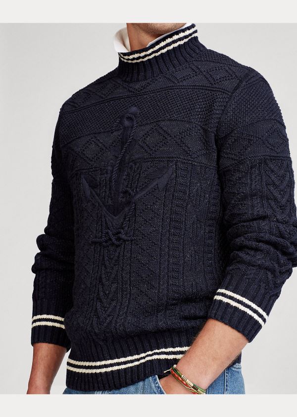 Ralph Lauren Hand-Embroidered Svetrové Tmavě Blankyt Krém | crH5dbjm