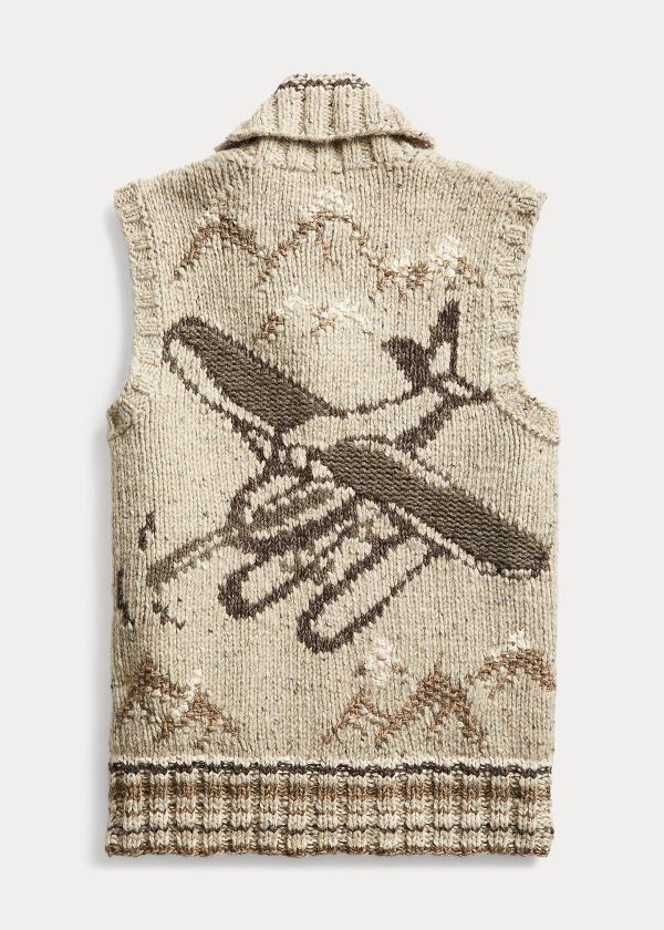 Ralph Lauren Hand-Knit Svetrové Vest Krém Hnědé | 8M3Ds1gU