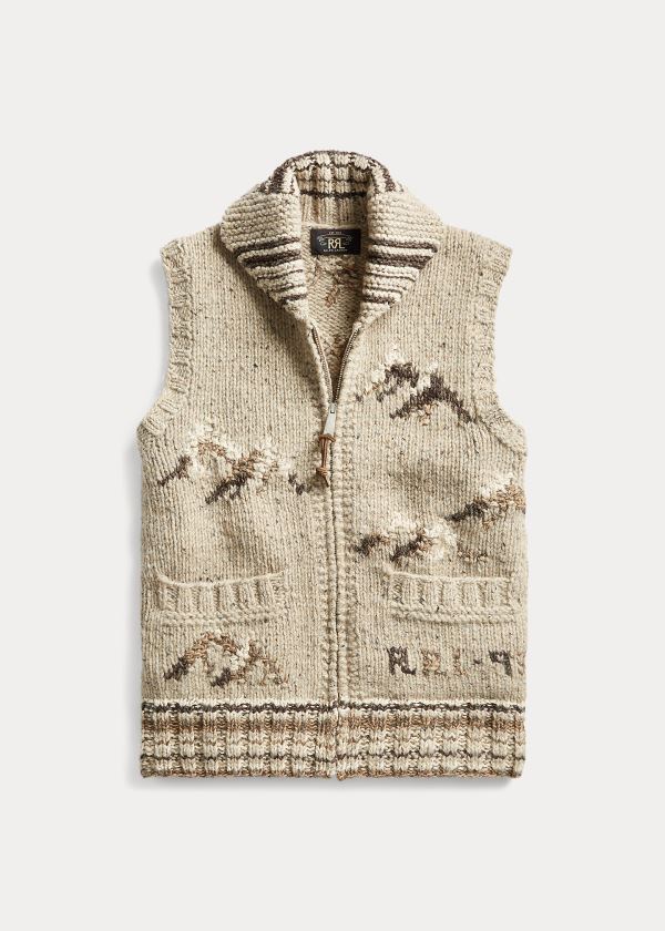 Ralph Lauren Hand-Knit Svetrové Vest Krém Hnědé | 8M3Ds1gU