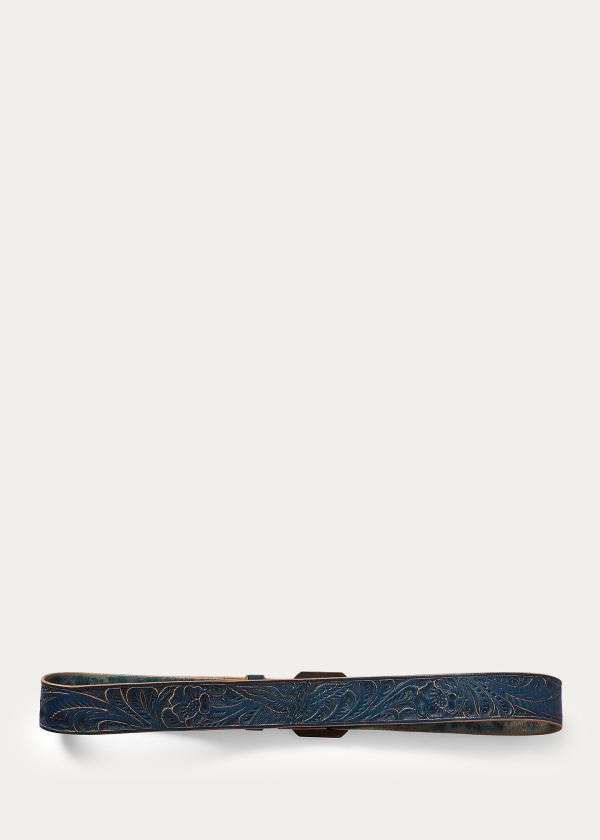 Ralph Lauren Hand-Tooled Læder Belt Indigo | IQbLKbIr