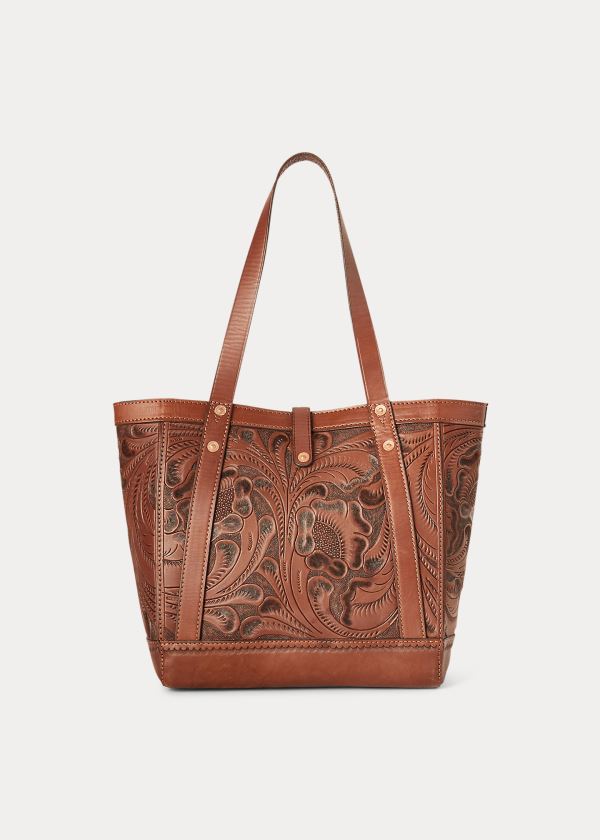 Ralph Lauren Hand-Tooled Læder Tote Hnědé | gUo4X3ju