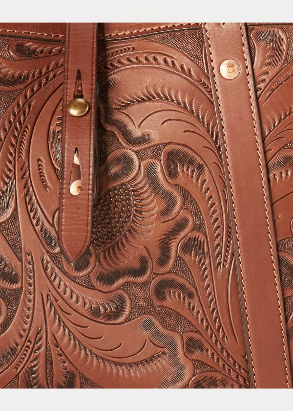 Ralph Lauren Hand-Tooled Læder Tote Hnědé | gUo4X3ju