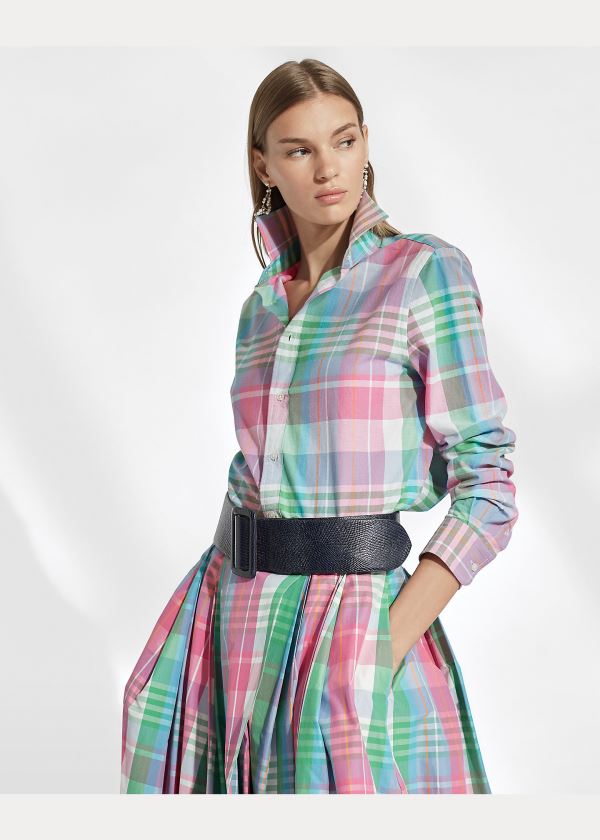 Ralph Lauren Hannah Bavlněné Madras Shirt Růžové Zelene | CPTDBejO