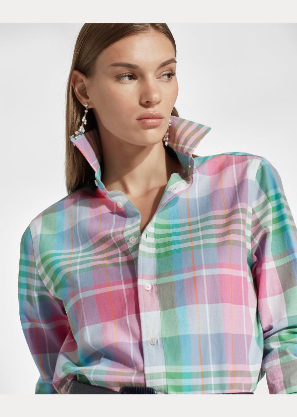 Ralph Lauren Hannah Bavlněné Madras Shirt Růžové Zelene | CPTDBejO
