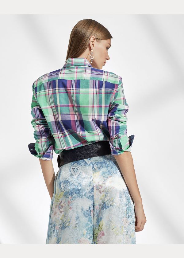Ralph Lauren Hannah Bavlněné Madras Shirt Zelene Tmavě Blankyt Viacfarebný | DNBbJbSd