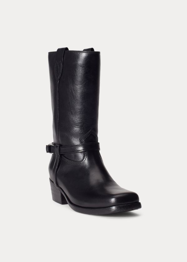 Ralph Lauren Harness Læder Boot Černé | 7PG6wtQy