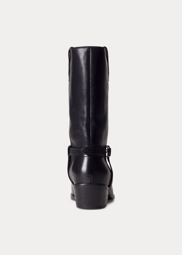 Ralph Lauren Harness Læder Boot Černé | 7PG6wtQy