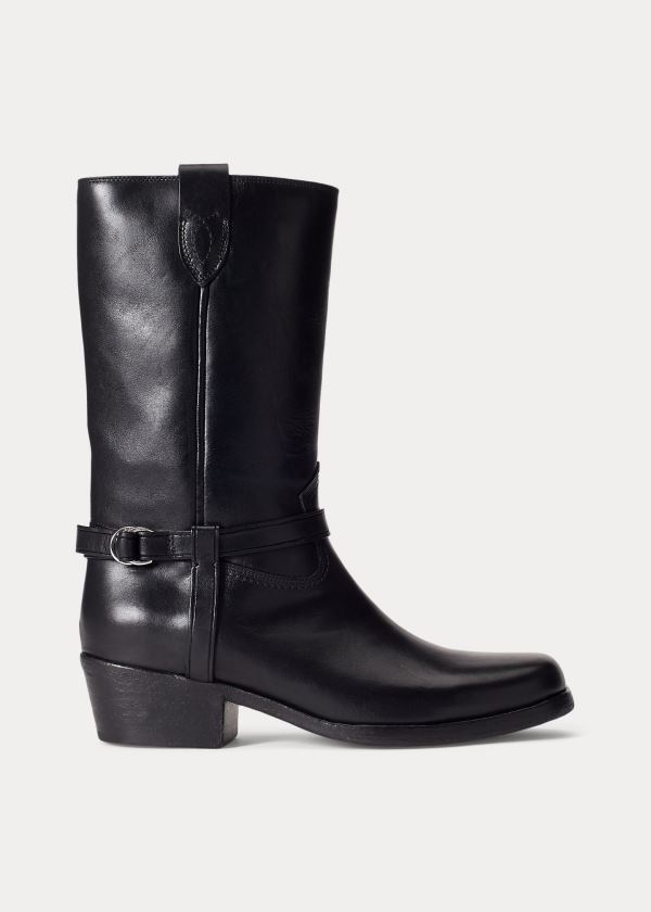 Ralph Lauren Harness Læder Boot Černé | 7PG6wtQy