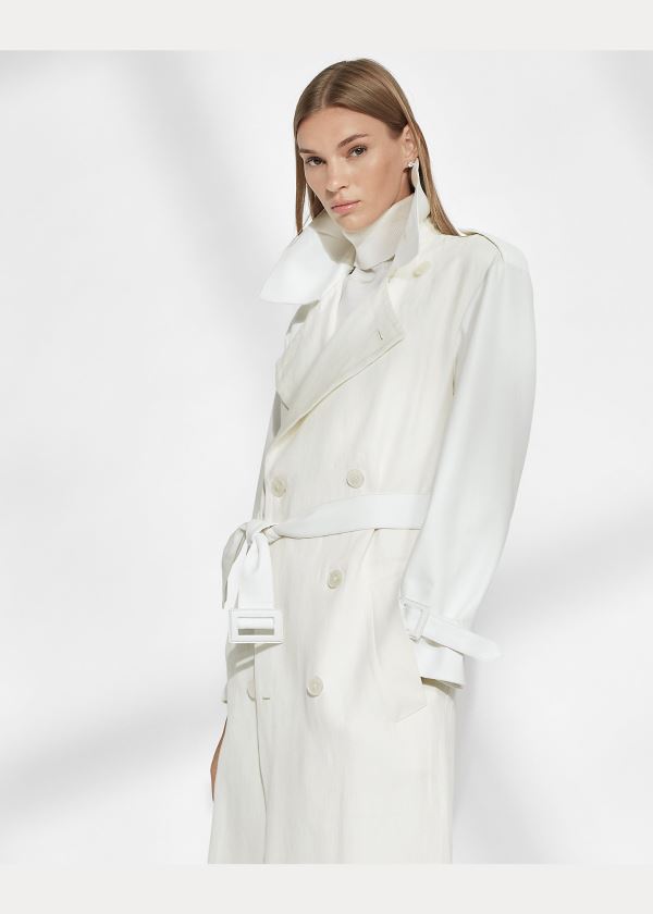 Ralph Lauren Hays Læder-Trim Trench Coat Bílé | U10v47ky