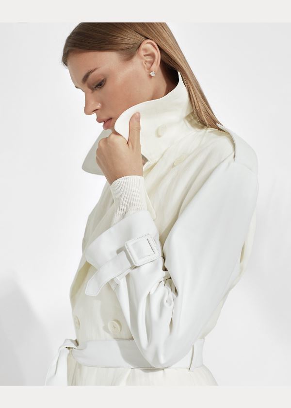 Ralph Lauren Hays Læder-Trim Trench Coat Bílé | U10v47ky