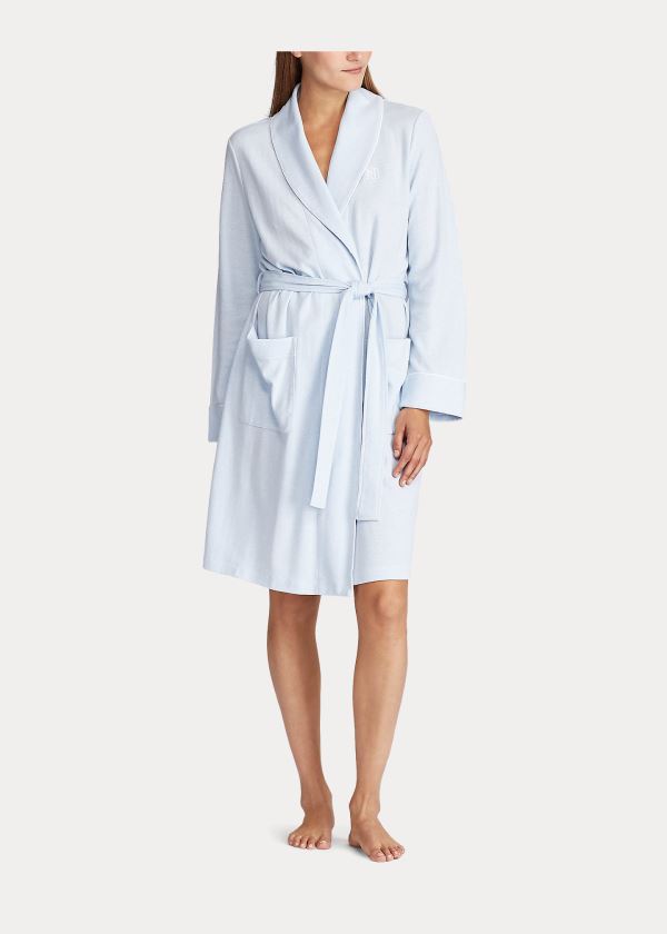 Ralph Lauren Herringbone Bavlněné-Blend Robe Blankyt | 58Q0jv0D