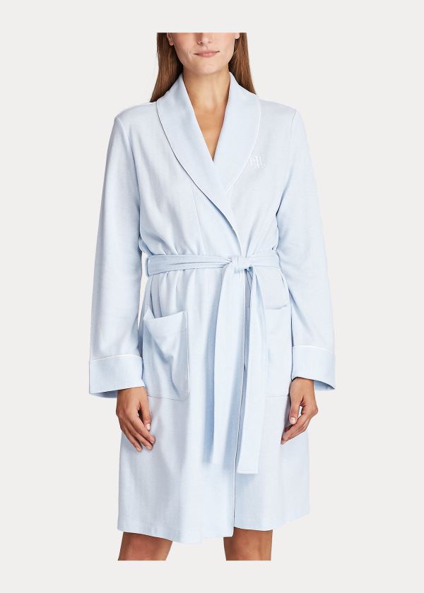 Ralph Lauren Herringbone Bavlněné-Blend Robe Blankyt | 58Q0jv0D