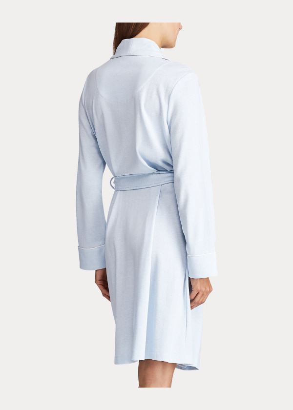 Ralph Lauren Herringbone Bavlněné-Blend Robe Blankyt | 58Q0jv0D