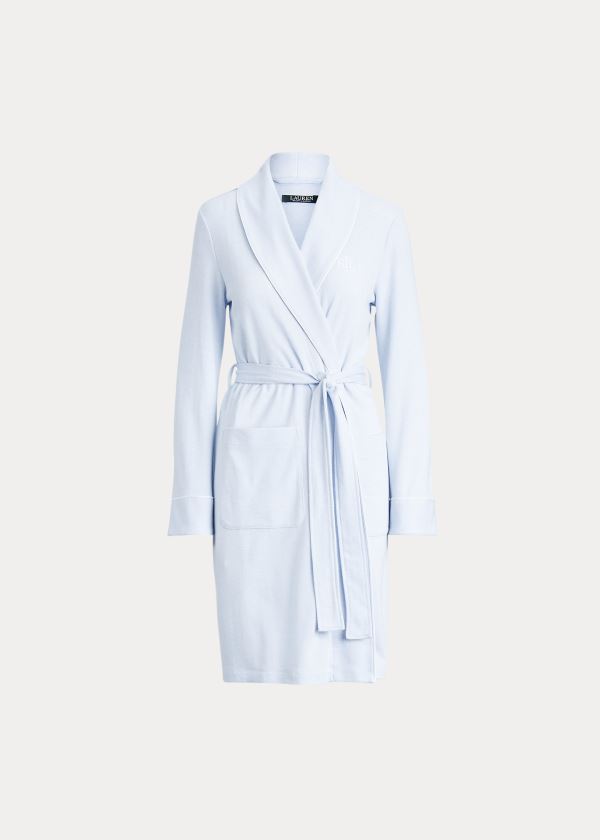 Ralph Lauren Herringbone Bavlněné-Blend Robe Blankyt | 58Q0jv0D